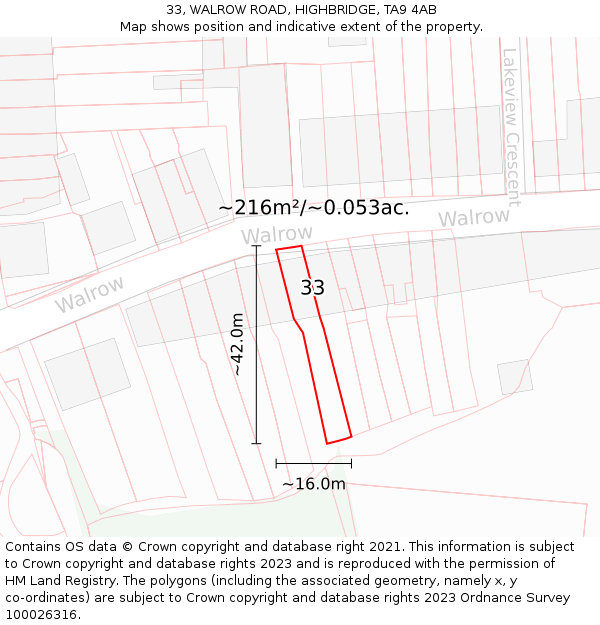 33, WALROW ROAD, HIGHBRIDGE, TA9 4AB: Plot and title map