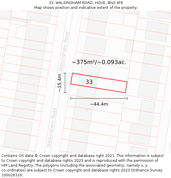 33, WALSINGHAM ROAD, HOVE, BN3 4FE: Plot and title map