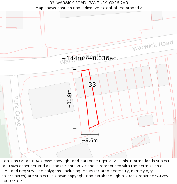 33, WARWICK ROAD, BANBURY, OX16 2AB: Plot and title map