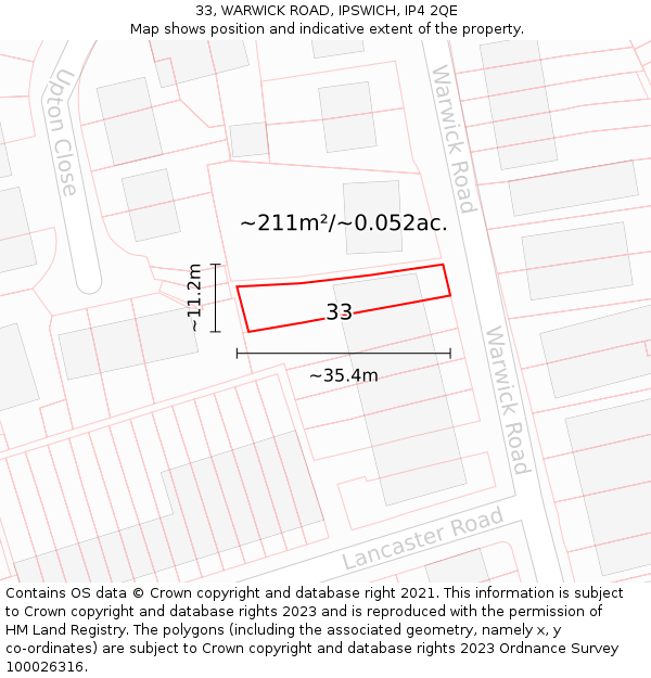 33, WARWICK ROAD, IPSWICH, IP4 2QE: Plot and title map