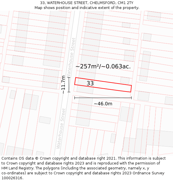 33, WATERHOUSE STREET, CHELMSFORD, CM1 2TY: Plot and title map