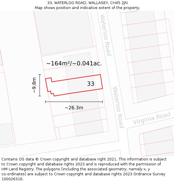 33, WATERLOO ROAD, WALLASEY, CH45 2JN: Plot and title map