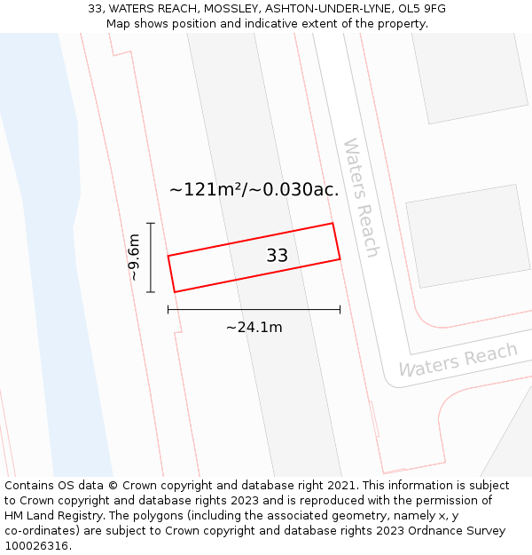 33, WATERS REACH, MOSSLEY, ASHTON-UNDER-LYNE, OL5 9FG: Plot and title map