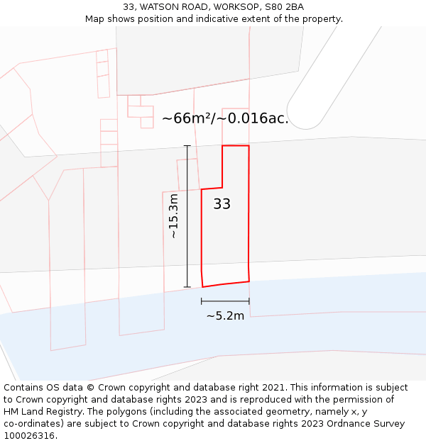 33, WATSON ROAD, WORKSOP, S80 2BA: Plot and title map