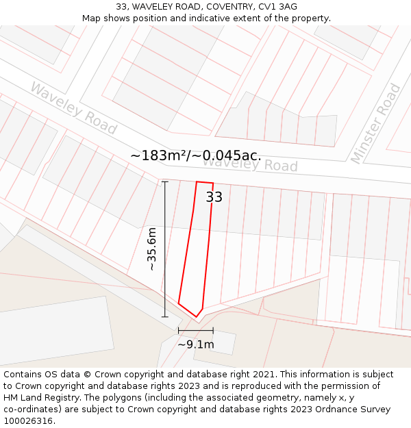 33, WAVELEY ROAD, COVENTRY, CV1 3AG: Plot and title map