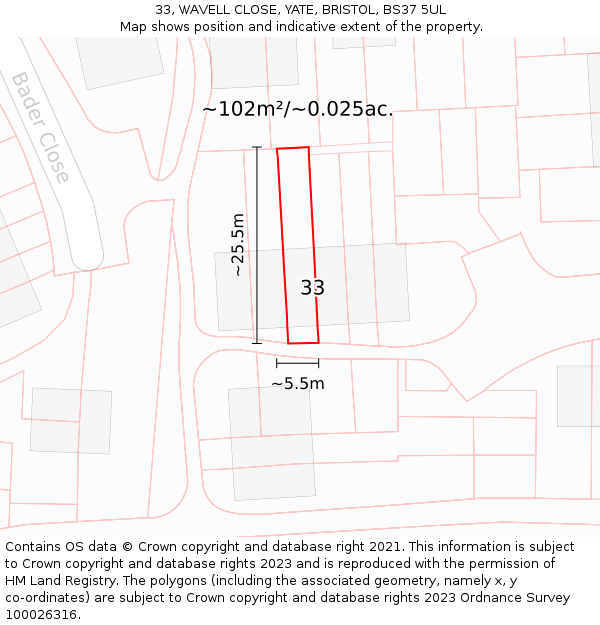 33, WAVELL CLOSE, YATE, BRISTOL, BS37 5UL: Plot and title map