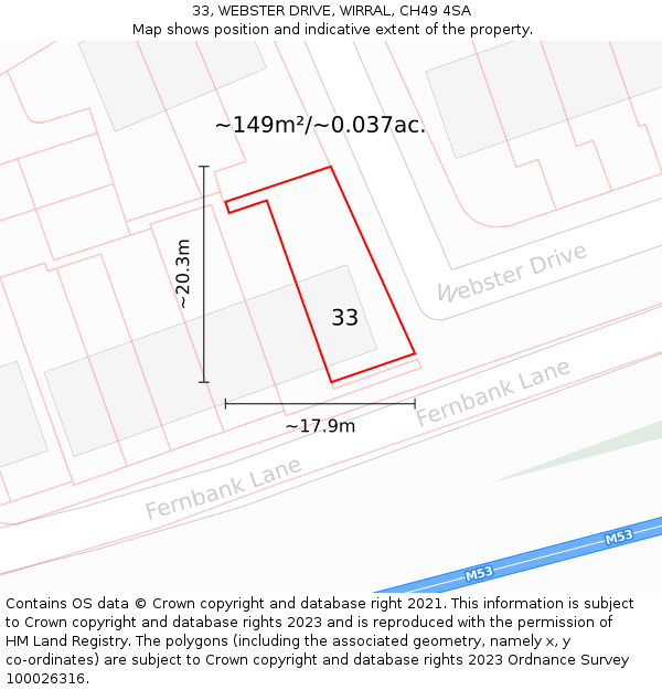 33, WEBSTER DRIVE, WIRRAL, CH49 4SA: Plot and title map