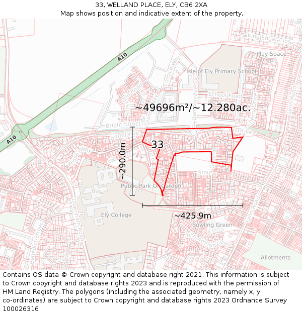 33, WELLAND PLACE, ELY, CB6 2XA: Plot and title map
