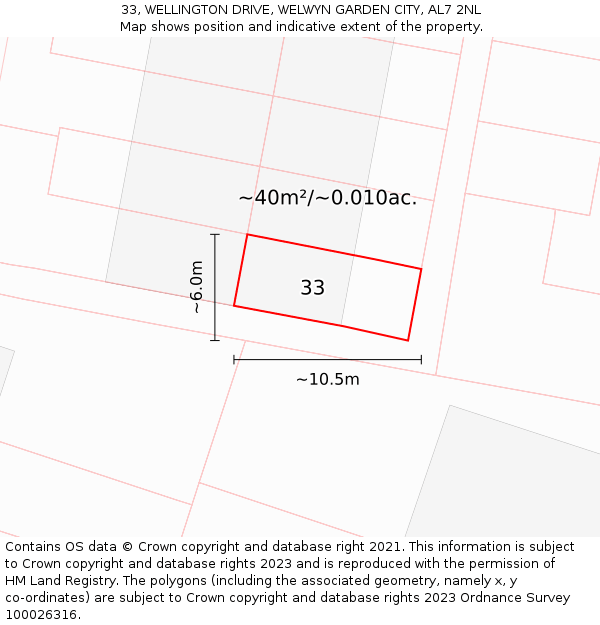 33, WELLINGTON DRIVE, WELWYN GARDEN CITY, AL7 2NL: Plot and title map