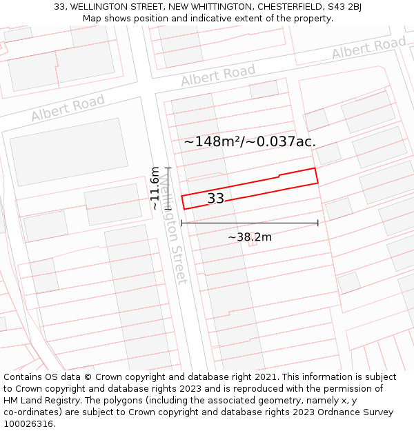 33, WELLINGTON STREET, NEW WHITTINGTON, CHESTERFIELD, S43 2BJ: Plot and title map