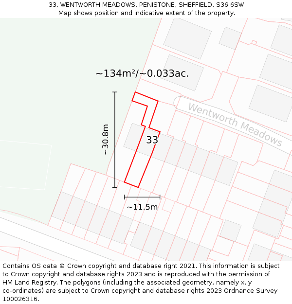 33, WENTWORTH MEADOWS, PENISTONE, SHEFFIELD, S36 6SW: Plot and title map