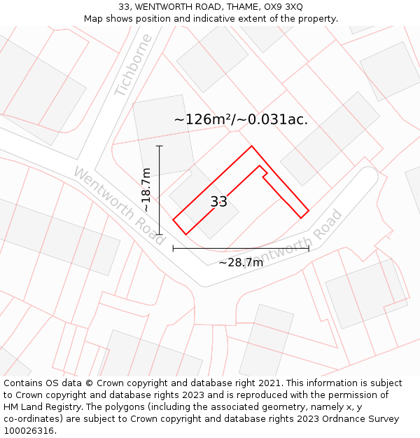 33, WENTWORTH ROAD, THAME, OX9 3XQ: Plot and title map