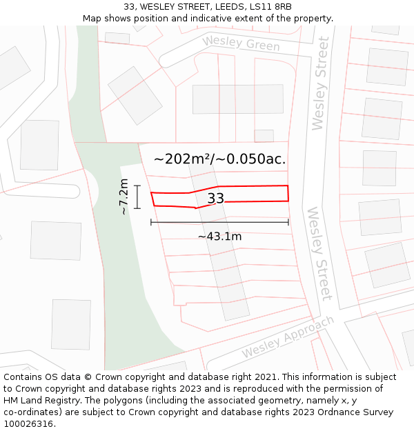 33, WESLEY STREET, LEEDS, LS11 8RB: Plot and title map
