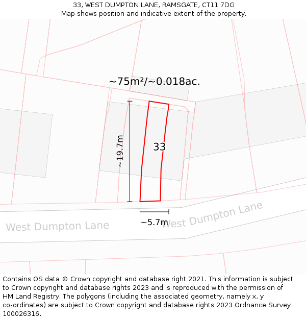 33, WEST DUMPTON LANE, RAMSGATE, CT11 7DG: Plot and title map