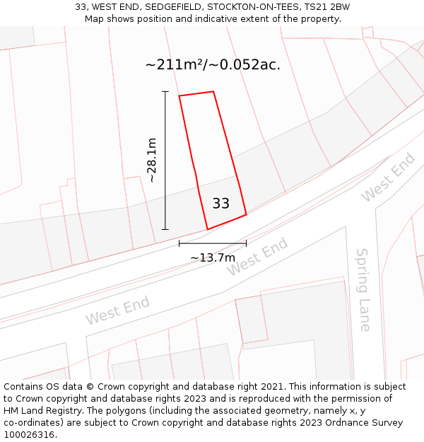 33, WEST END, SEDGEFIELD, STOCKTON-ON-TEES, TS21 2BW: Plot and title map