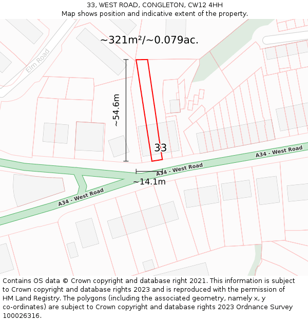 33, WEST ROAD, CONGLETON, CW12 4HH: Plot and title map