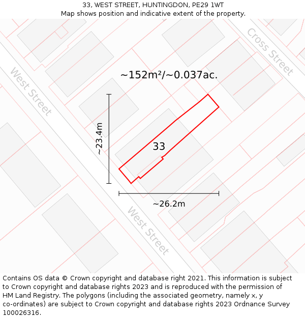 33, WEST STREET, HUNTINGDON, PE29 1WT: Plot and title map