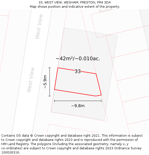 33, WEST VIEW, WESHAM, PRESTON, PR4 3DA: Plot and title map