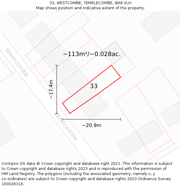 33, WESTCOMBE, TEMPLECOMBE, BA8 0LH: Plot and title map