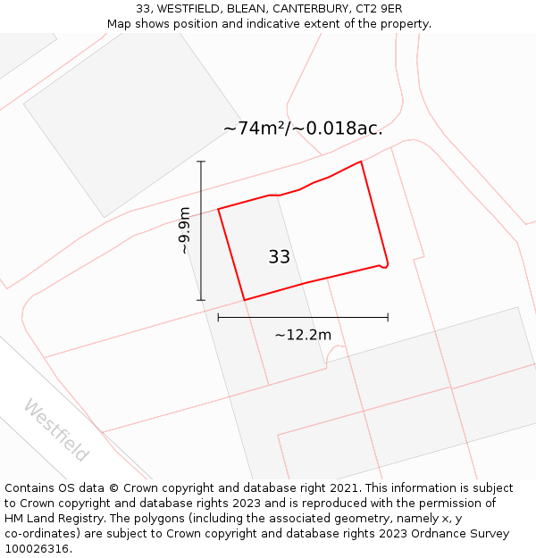33, WESTFIELD, BLEAN, CANTERBURY, CT2 9ER: Plot and title map