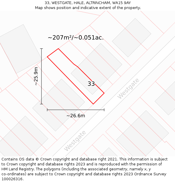 33, WESTGATE, HALE, ALTRINCHAM, WA15 9AY: Plot and title map