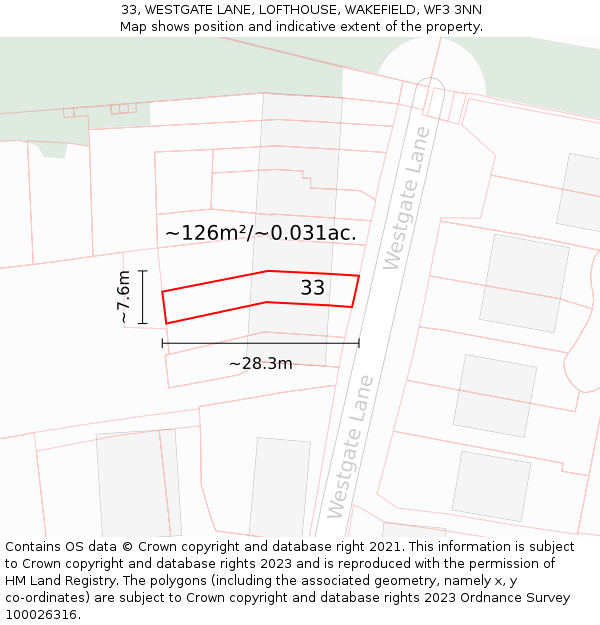 33, WESTGATE LANE, LOFTHOUSE, WAKEFIELD, WF3 3NN: Plot and title map