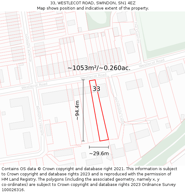 33, WESTLECOT ROAD, SWINDON, SN1 4EZ: Plot and title map