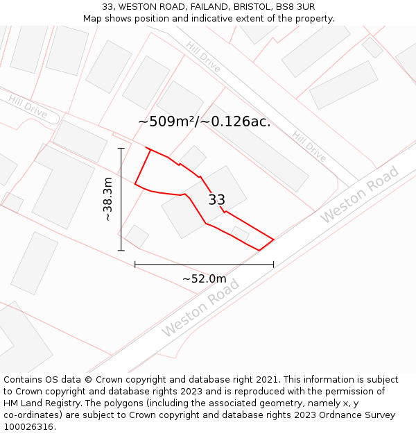 33, WESTON ROAD, FAILAND, BRISTOL, BS8 3UR: Plot and title map
