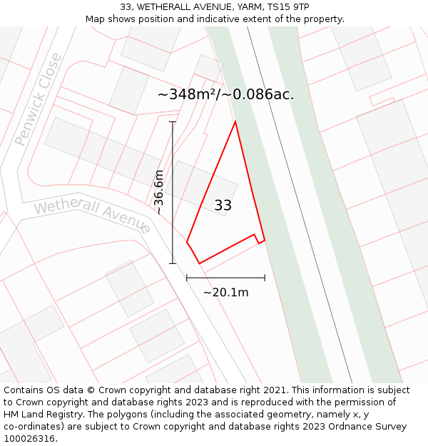 33, WETHERALL AVENUE, YARM, TS15 9TP: Plot and title map