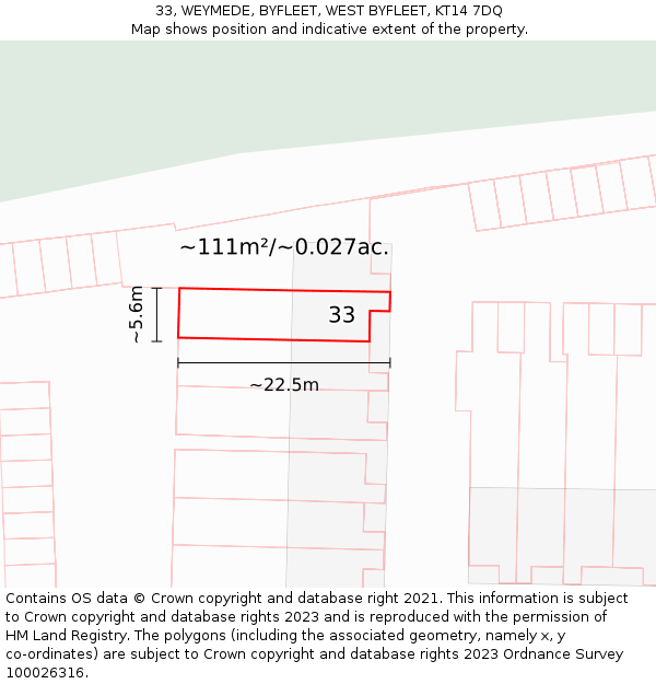33, WEYMEDE, BYFLEET, WEST BYFLEET, KT14 7DQ: Plot and title map