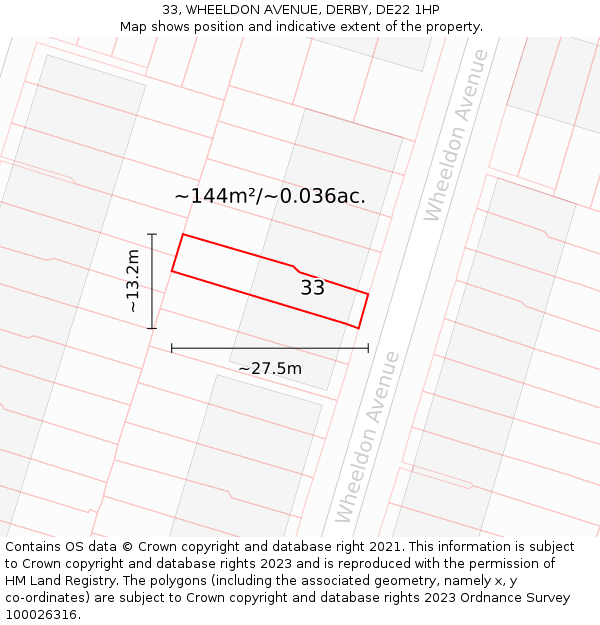 33, WHEELDON AVENUE, DERBY, DE22 1HP: Plot and title map