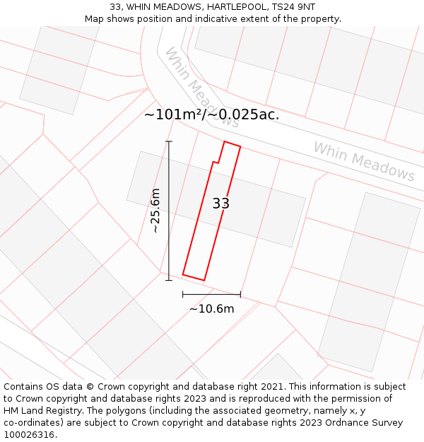 33, WHIN MEADOWS, HARTLEPOOL, TS24 9NT: Plot and title map