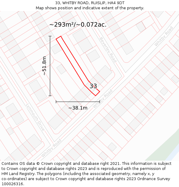 33, WHITBY ROAD, RUISLIP, HA4 9DT: Plot and title map