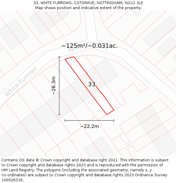 33, WHITE FURROWS, COTGRAVE, NOTTINGHAM, NG12 3LE: Plot and title map