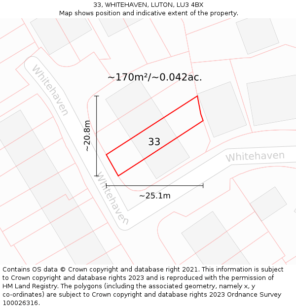 33, WHITEHAVEN, LUTON, LU3 4BX: Plot and title map