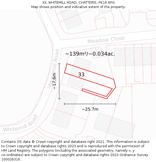 33, WHITEMILL ROAD, CHATTERIS, PE16 6PG: Plot and title map
