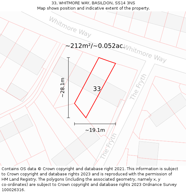 33, WHITMORE WAY, BASILDON, SS14 3NS: Plot and title map
