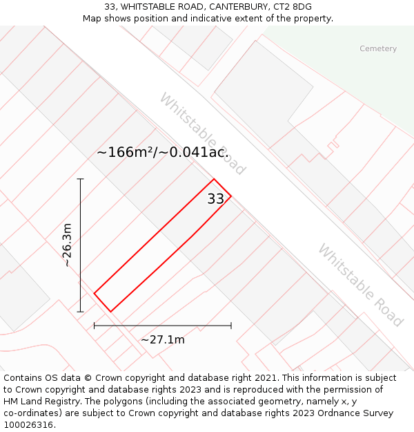33, WHITSTABLE ROAD, CANTERBURY, CT2 8DG: Plot and title map