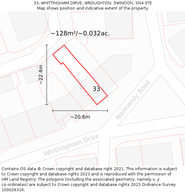 33, WHITTINGHAM DRIVE, WROUGHTON, SWINDON, SN4 0TE: Plot and title map