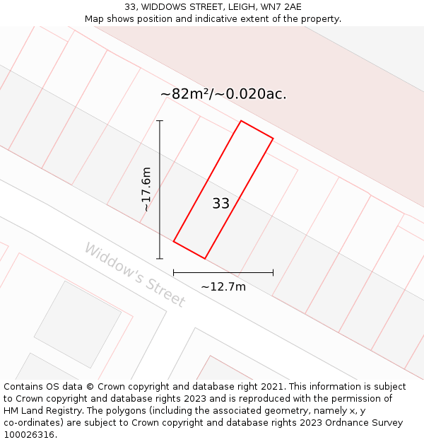 33, WIDDOWS STREET, LEIGH, WN7 2AE: Plot and title map