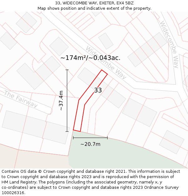 33, WIDECOMBE WAY, EXETER, EX4 5BZ: Plot and title map