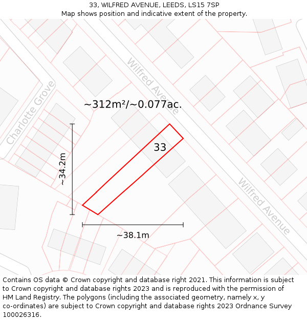 33, WILFRED AVENUE, LEEDS, LS15 7SP: Plot and title map