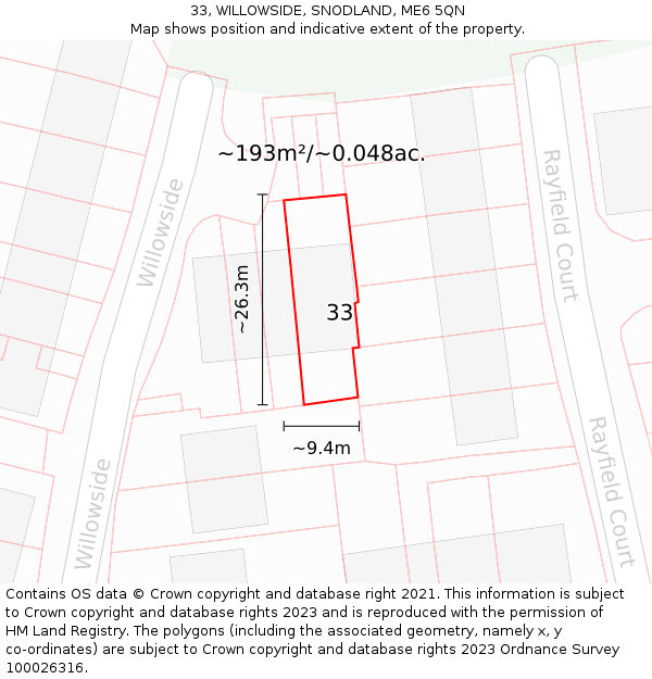 33, WILLOWSIDE, SNODLAND, ME6 5QN: Plot and title map