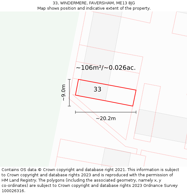 33, WINDERMERE, FAVERSHAM, ME13 8JG: Plot and title map