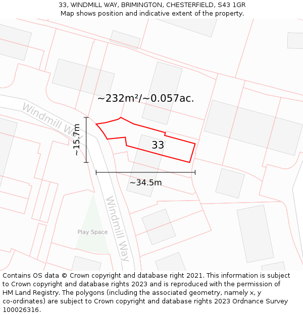 33, WINDMILL WAY, BRIMINGTON, CHESTERFIELD, S43 1GR: Plot and title map