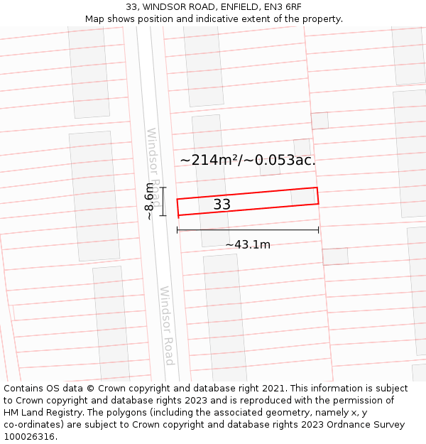 33, WINDSOR ROAD, ENFIELD, EN3 6RF: Plot and title map