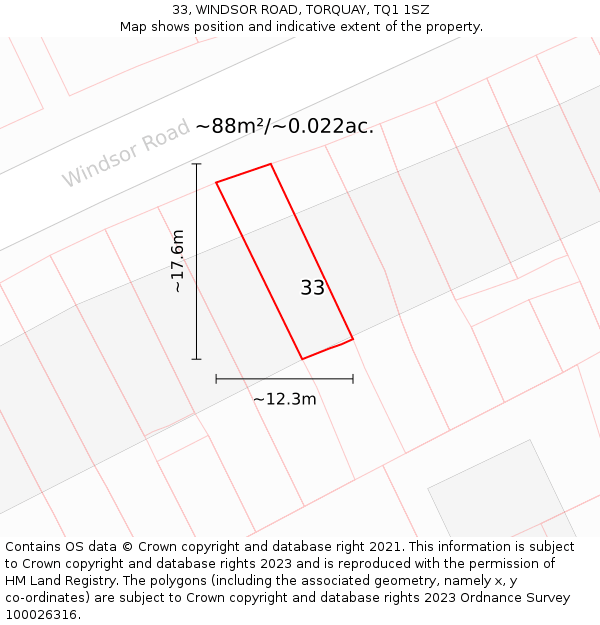33, WINDSOR ROAD, TORQUAY, TQ1 1SZ: Plot and title map