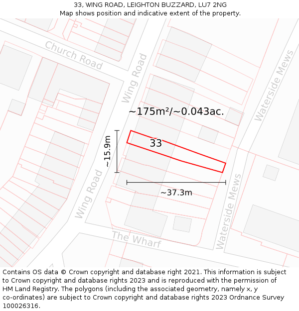 33, WING ROAD, LEIGHTON BUZZARD, LU7 2NG: Plot and title map
