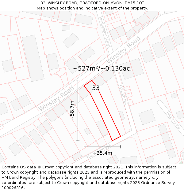 33, WINSLEY ROAD, BRADFORD-ON-AVON, BA15 1QT: Plot and title map
