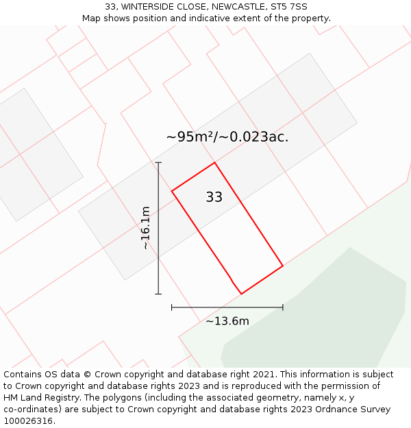 33, WINTERSIDE CLOSE, NEWCASTLE, ST5 7SS: Plot and title map